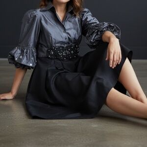 BCBGMAXAZRIA Grey & Black Bejeweled Evening Dress — Size 2 ✨